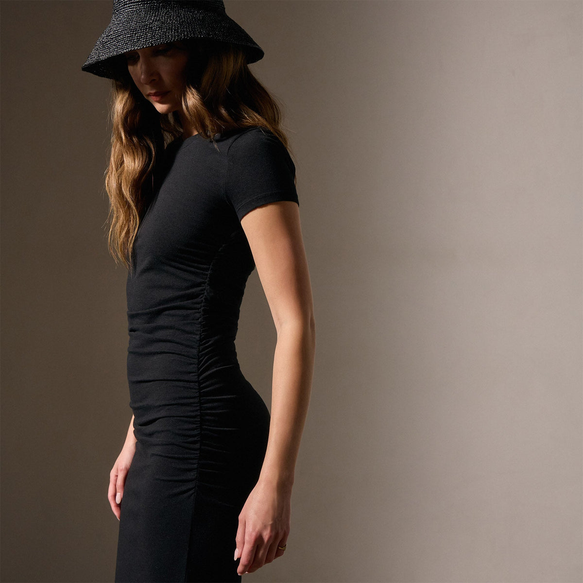 Ruched T Shirt Dress in Black | James Perse Los Angeles