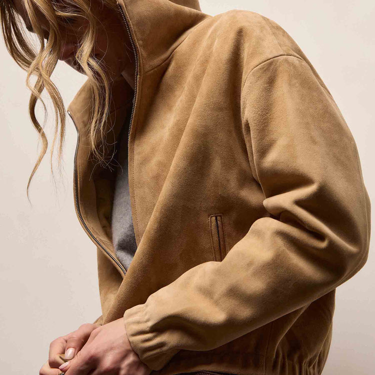Suede Shrunken Jacket in Sand | James Perse Los Angeles