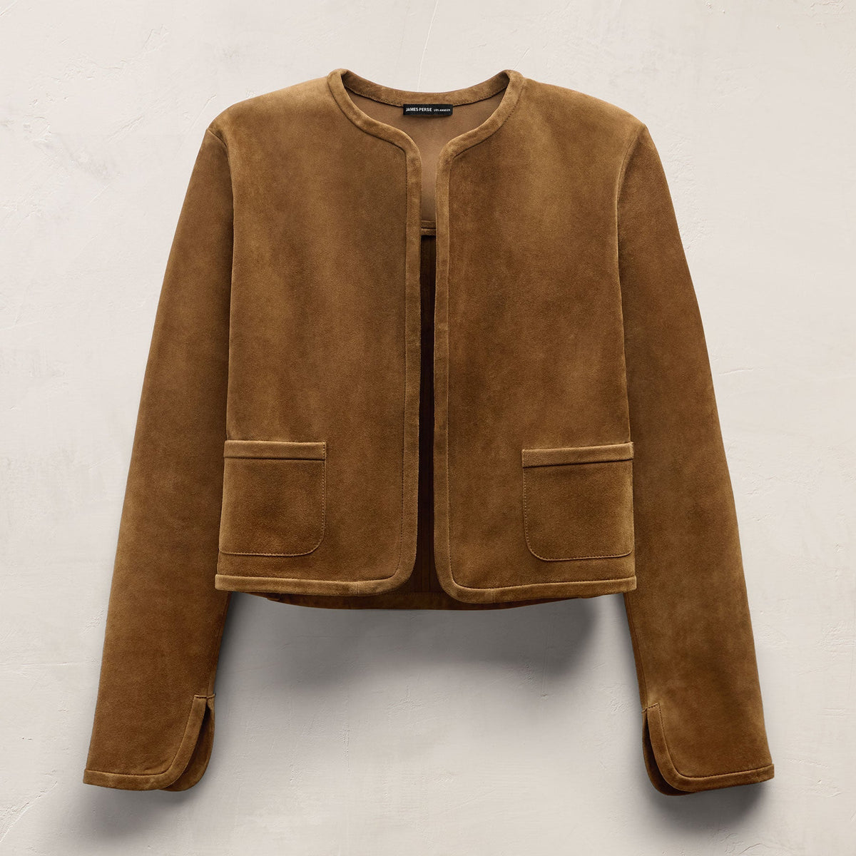Suede Cropped Open Jacket in Tabacco | James Perse Los Angeles