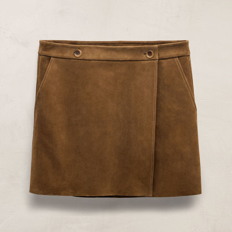 Wrap Front Suede Mini Skirt in Tabacco | James Perse Los Angeles