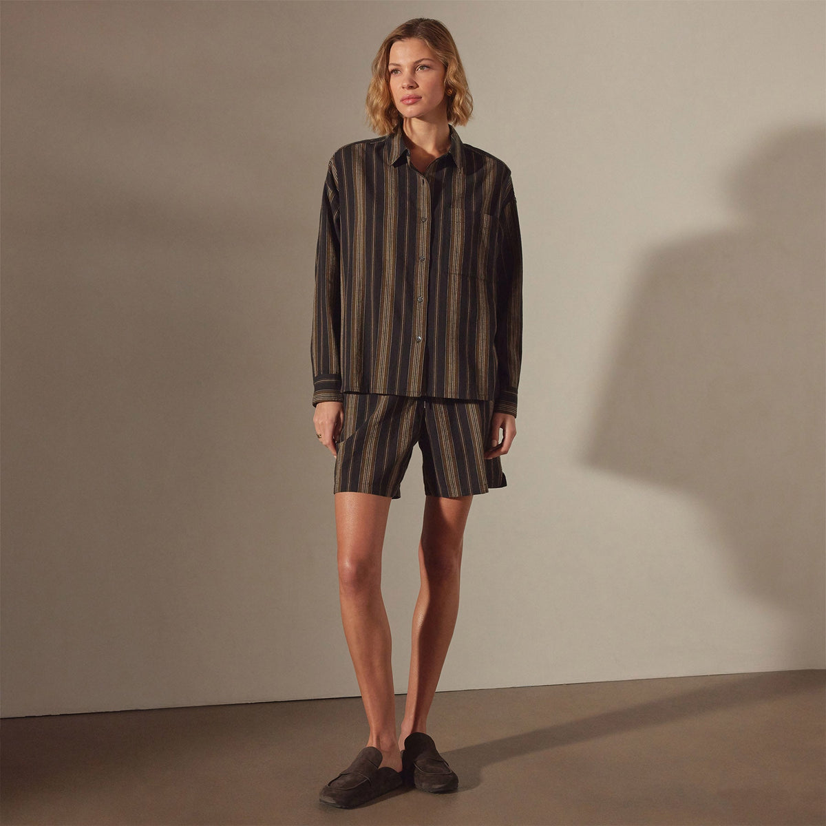 Relaxed Striped Button Shirt in Black Stripe | James Perse Los Angeles