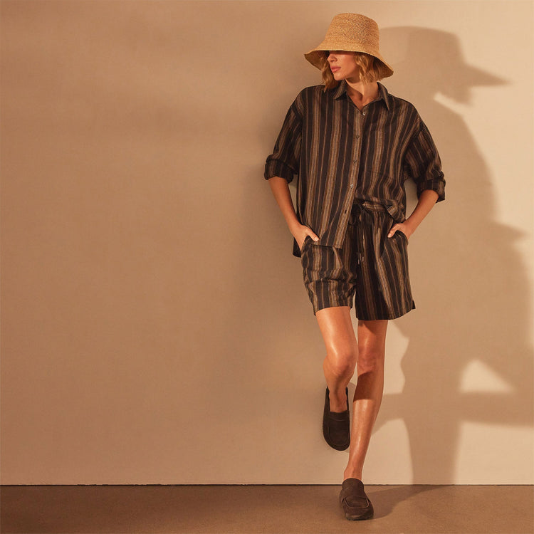 Relaxed Striped Button Shirt in Black Stripe | James Perse Los Angeles