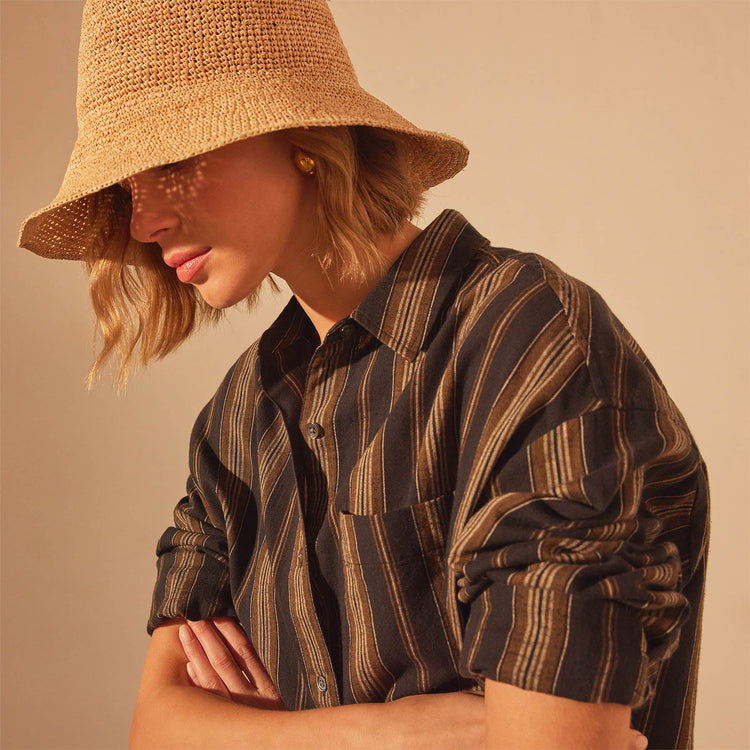 Relaxed Striped Button Shirt in Black Stripe | James Perse Los Angeles