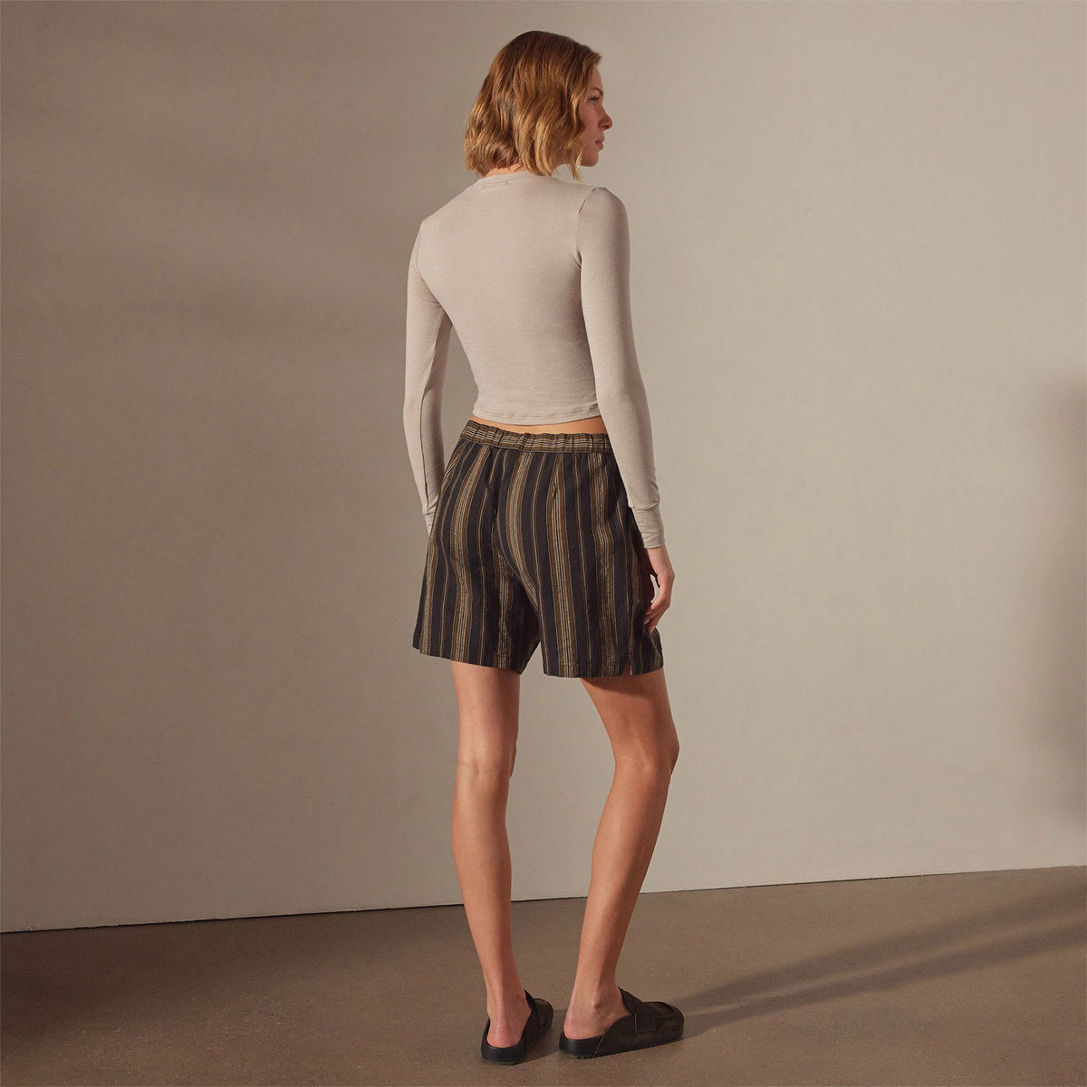 Relaxed Striped Button Short in Black Stripe | James Perse Los Angeles