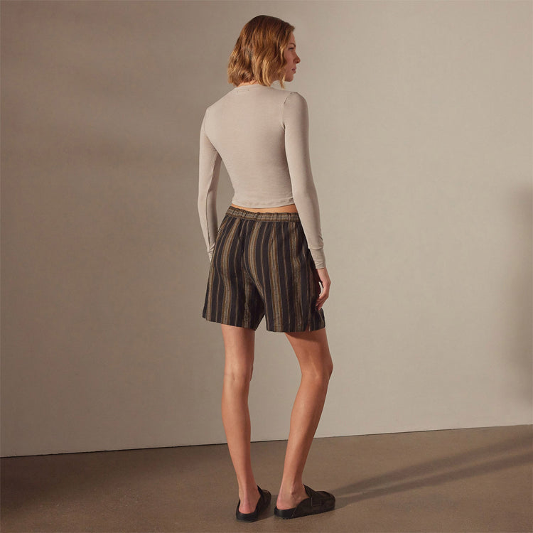 Relaxed Striped Button Short in Black Stripe | James Perse Los Angeles