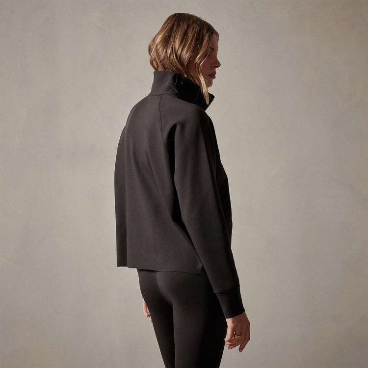 Long Sleeve Zip Sweat Top in Black | James Perse Los Angeles