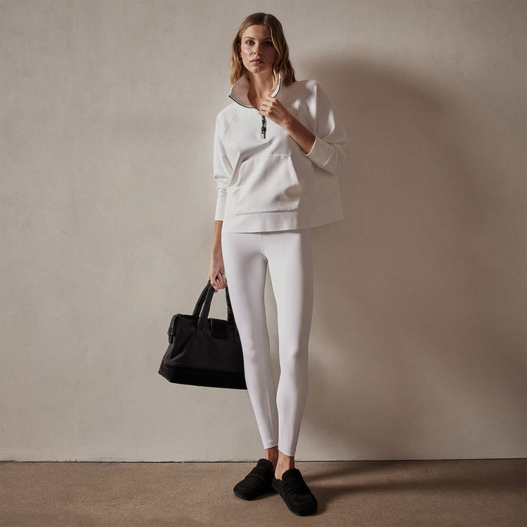 Long Sleeve Zip Sweat Top in White | James Perse Los Angeles