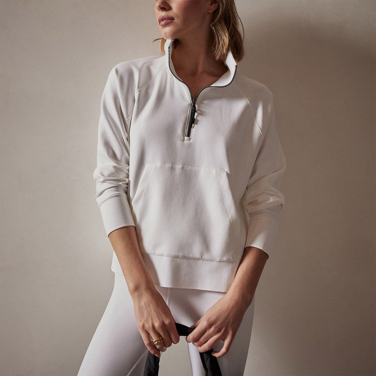 Long Sleeve Zip Sweat Top in White | James Perse Los Angeles