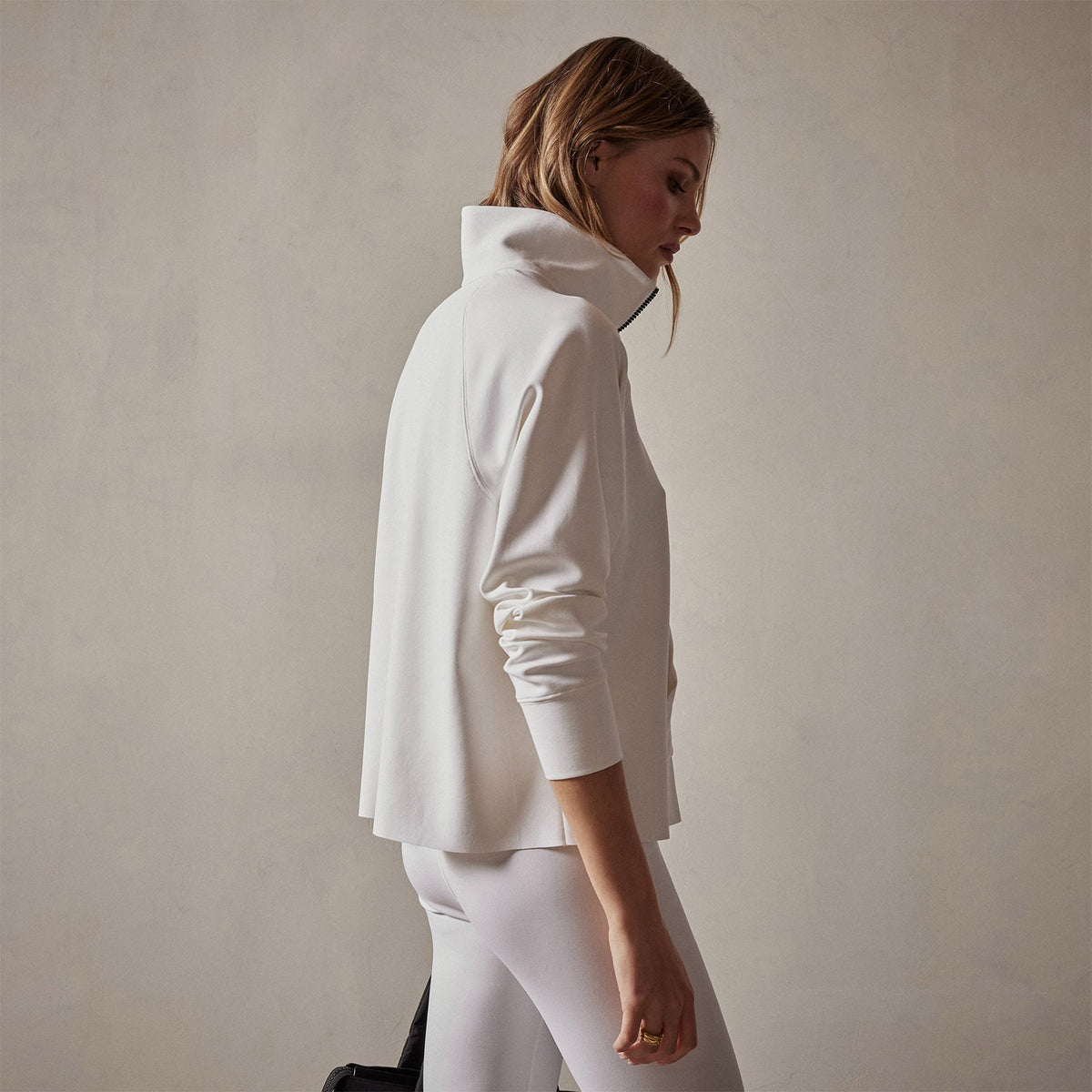 Long Sleeve Zip Sweat Top in White | James Perse Los Angeles