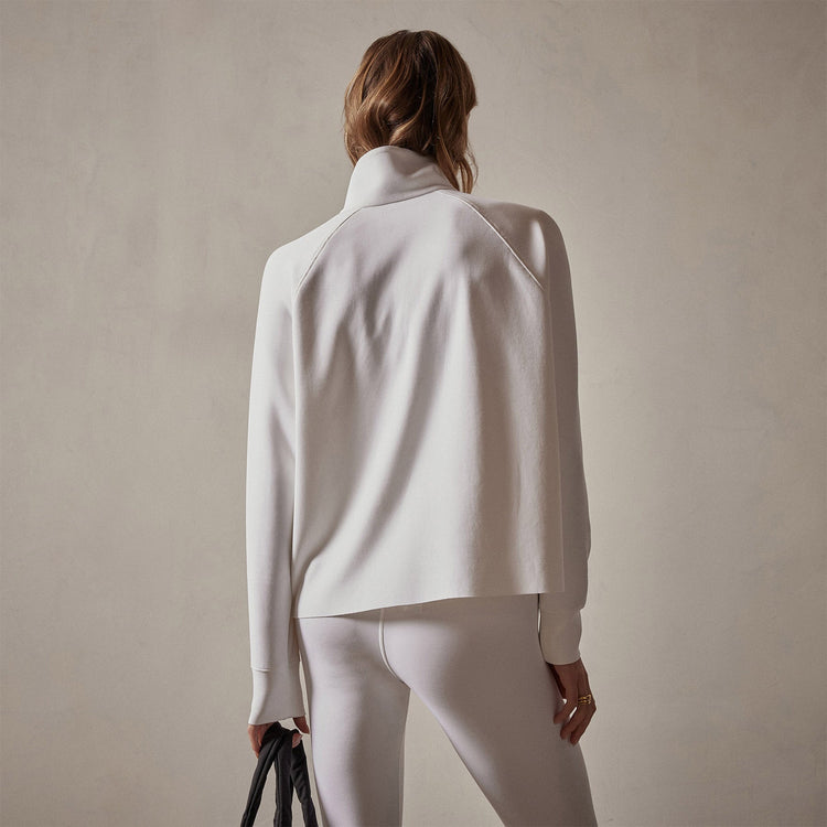 Long Sleeve Zip Sweat Top in White | James Perse Los Angeles