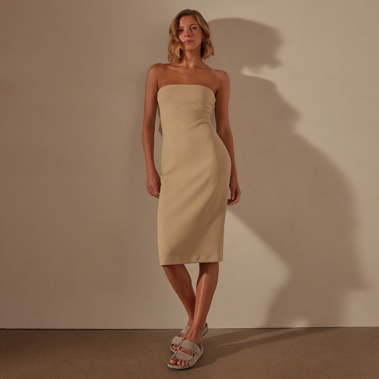 Nylon Knit Strapless Dress in Sand Dune | James Perse Los Angeles