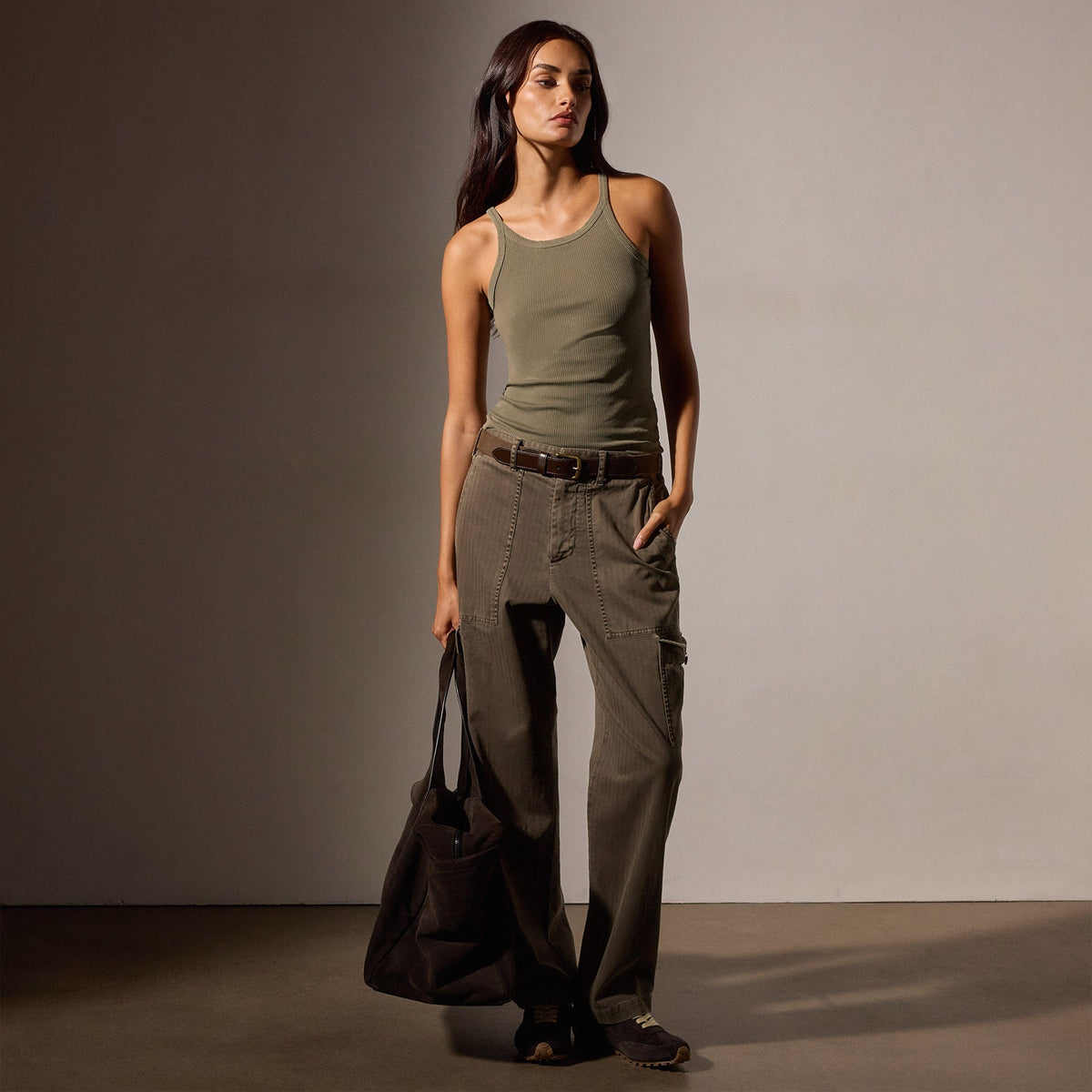 Ribbed High Neck Cami in Trooper Pigment | James Perse Los Angeles