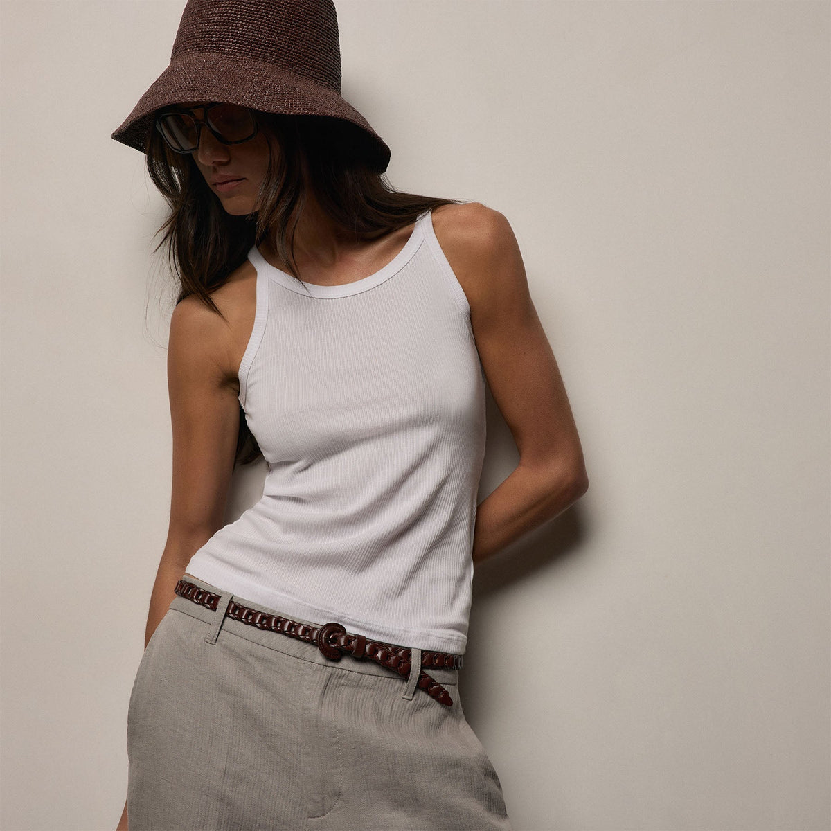 Ribbed High Neck Cami in White | James Perse Los Angeles