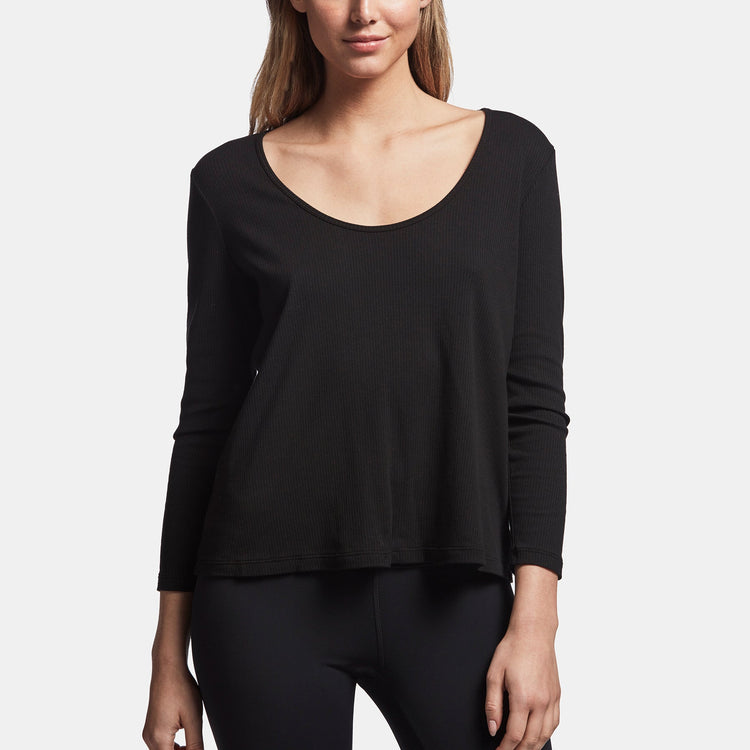 Ribbed Scoop Neck Tee In Black | James Perse Los Angeles
