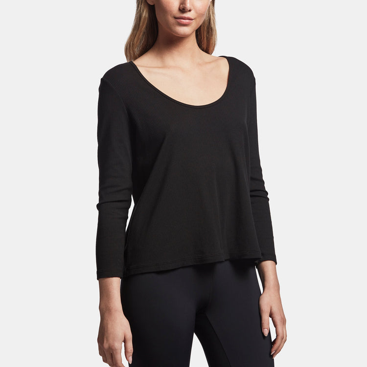 Ribbed Scoop Neck Tee In Black | James Perse Los Angeles
