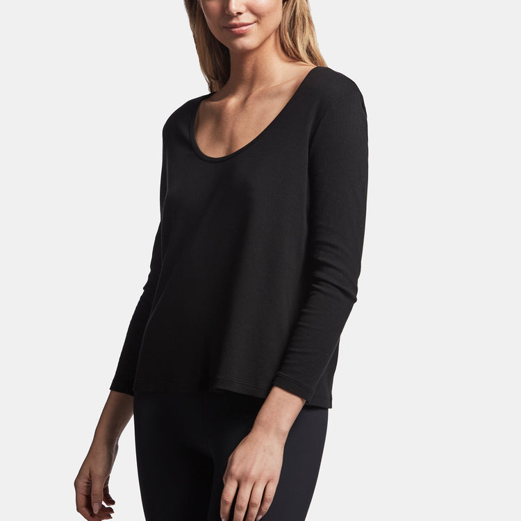 Ribbed Scoop Neck Tee In Black | James Perse Los Angeles