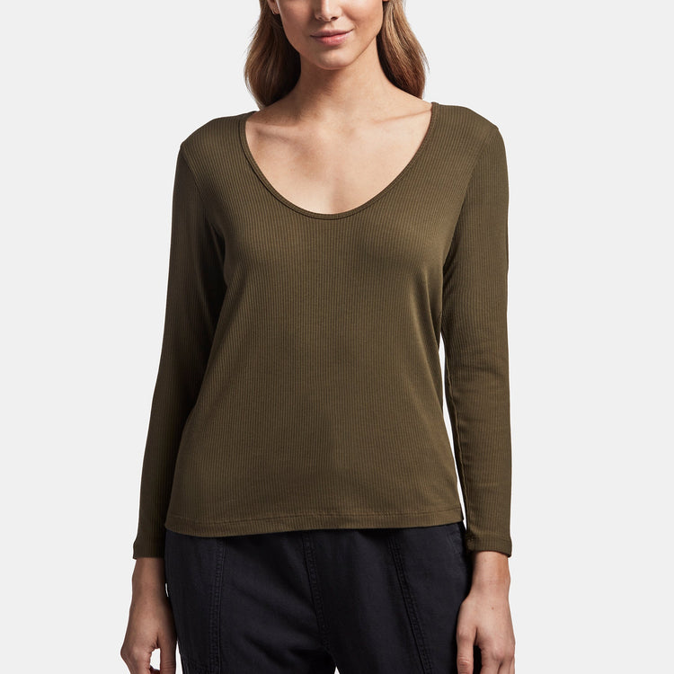 Ribbed Scoop Neck Tee In Sergeant | James Perse Los Angeles