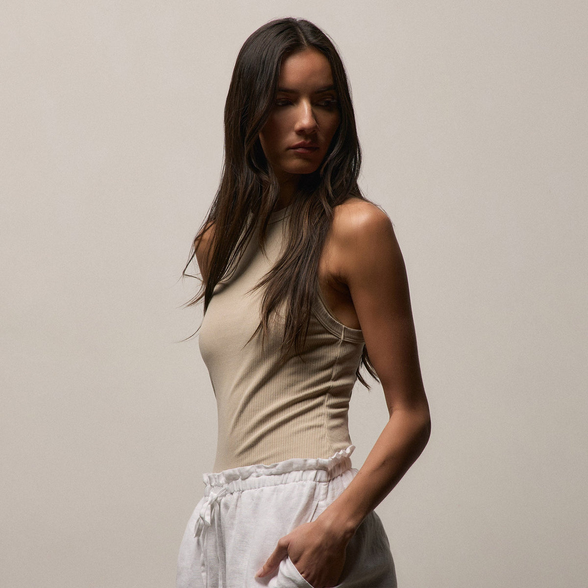Sunset Tank in Light Khaki Pigment | James Perse Los Angeles