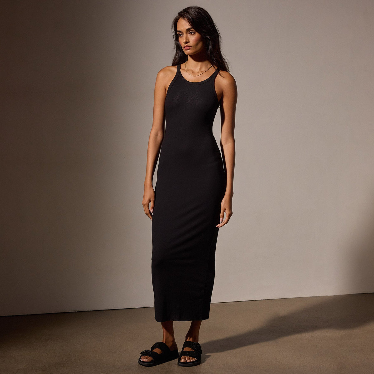 Ribbed Tank Dress in Black | James Perse Los Angeles