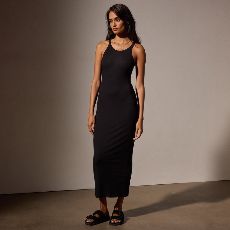 Ribbed Tank Dress in Black | James Perse Los Angeles