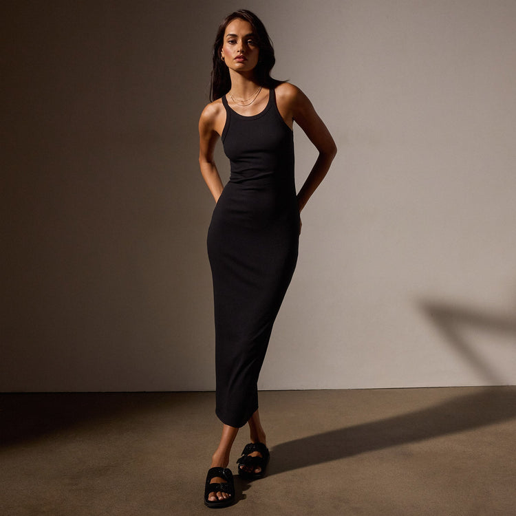 Ribbed Tank Dress in Black | James Perse Los Angeles