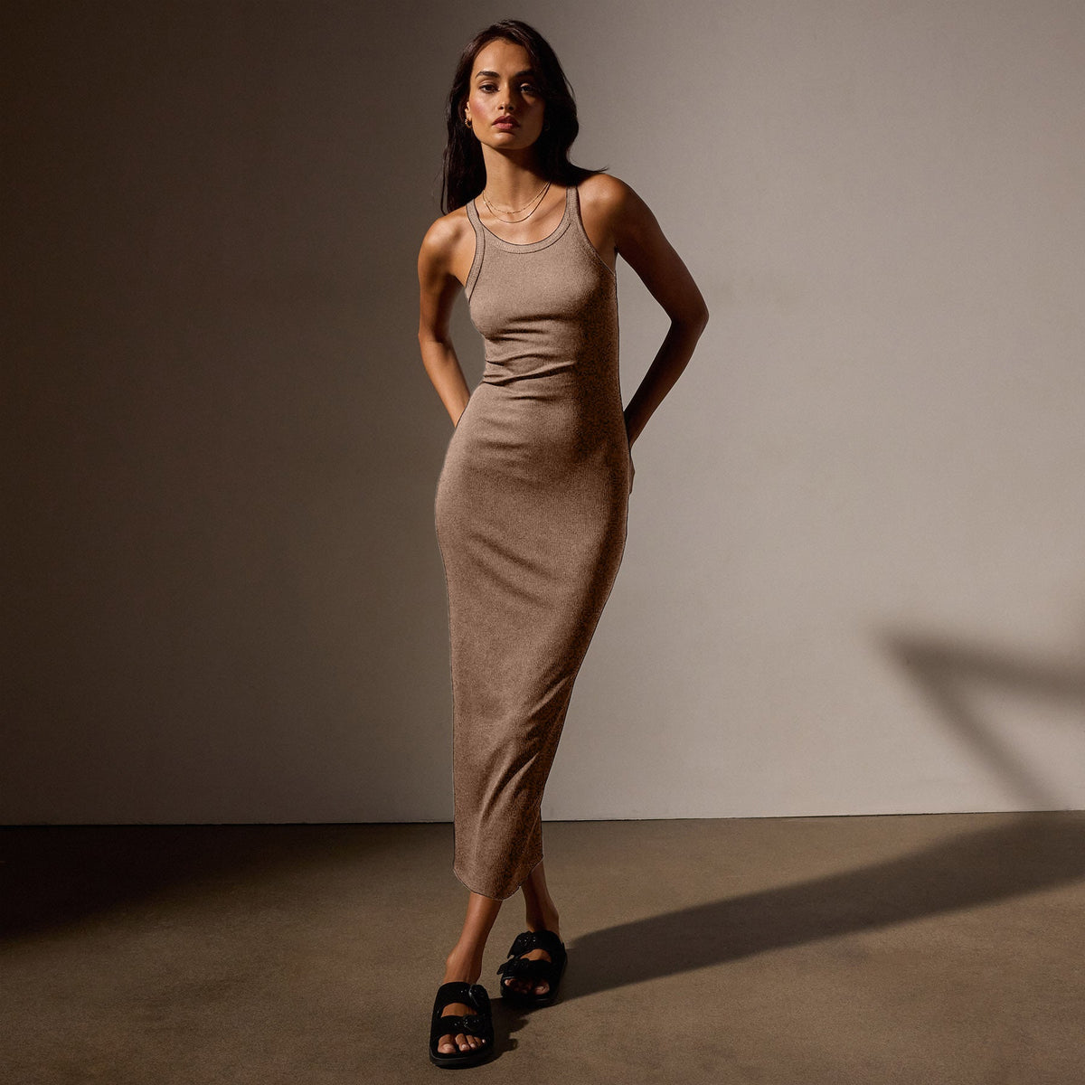 Skinny Rib Tank Dress in Cargo Pigment | James Perse Los Angeles