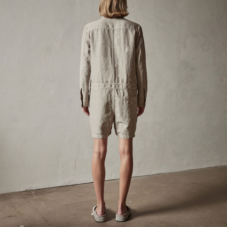 Nylon Linen Herringbone Boilersuit in Mineral Pigment | James Perse Los Angeles