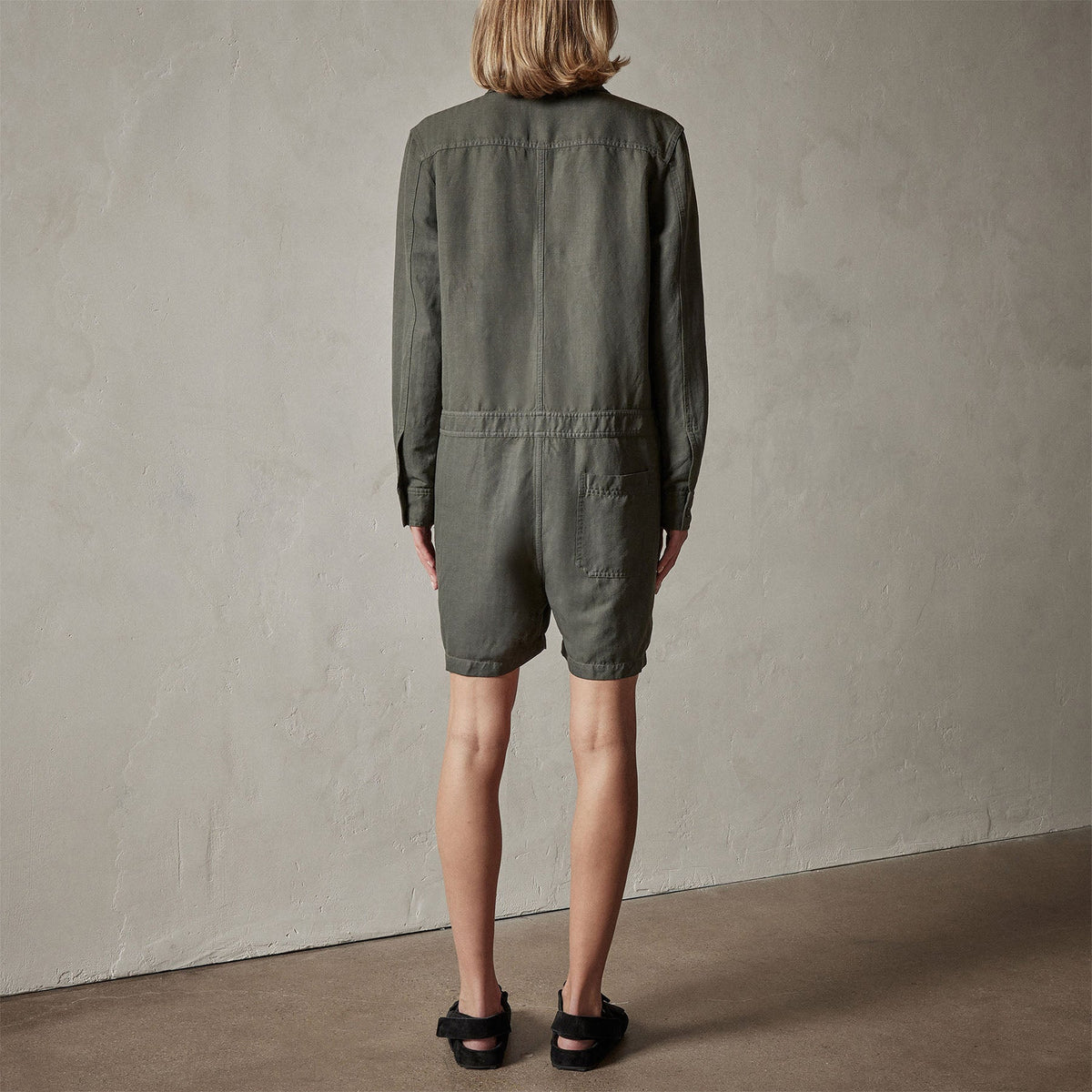 Nylon Linen Herringbone Boilersuit in Marsh Pigment | James Perse Los Angeles