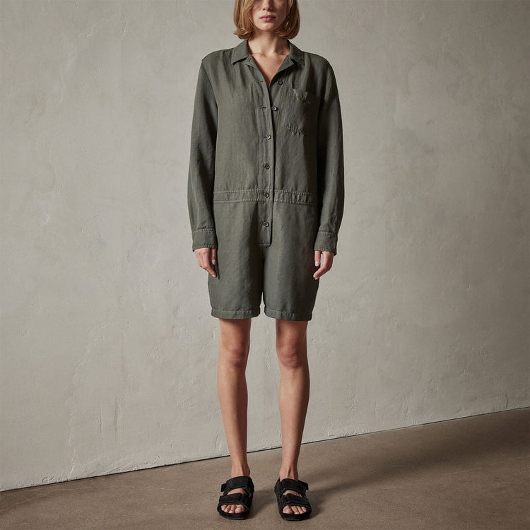 Nylon Linen Herringbone Boilersuit in Marsh Pigment | James Perse Los Angeles