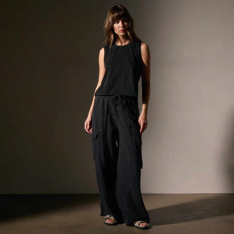 Cotton Linen Silk Shell Top in Black | James Perse Los Angeles