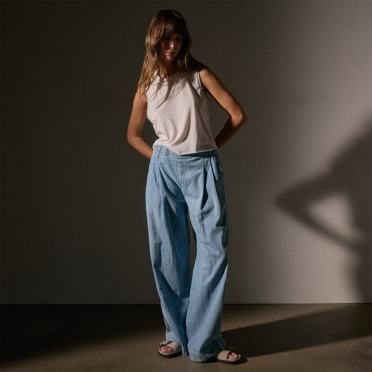 Cotton Linen Silk Shell Top in Light Mist | James Perse Los Angeles