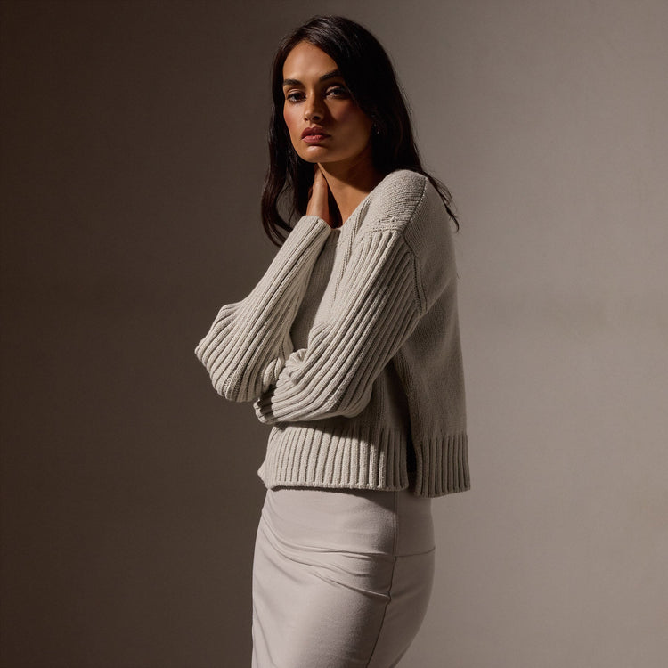 Organic Cotton Funnel Neck in Salt | James Perse Los Angeles