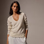 Soft Featherweight Cashmere Deep V Sweater in Oyster | James Perse Los Angeles