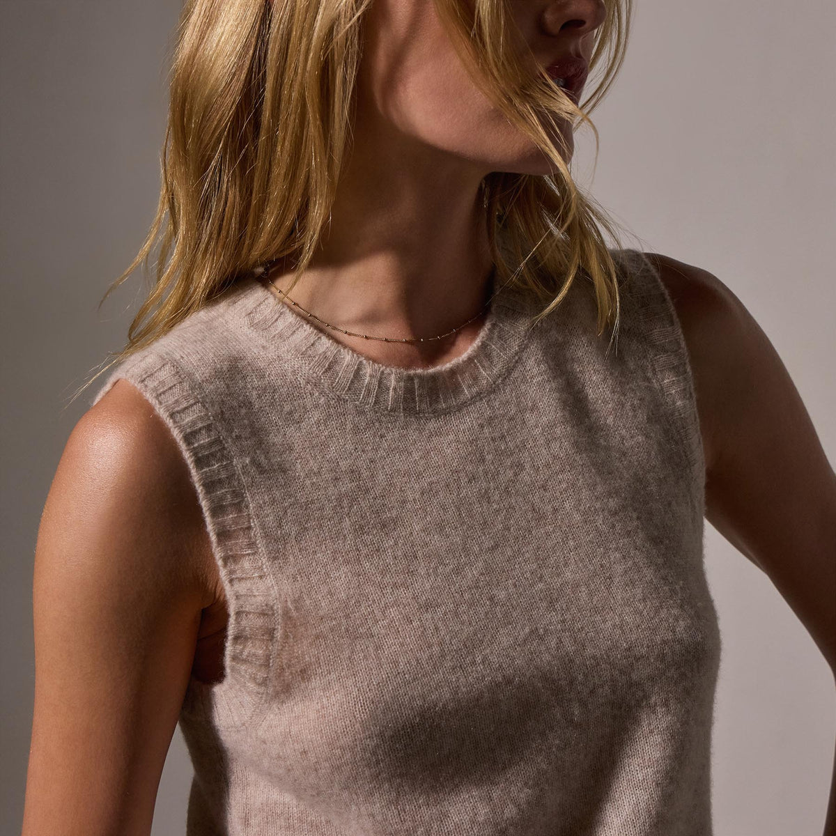 Soft Featherweight Cashmere Vest in Light Beige | James Perse Los Angeles
