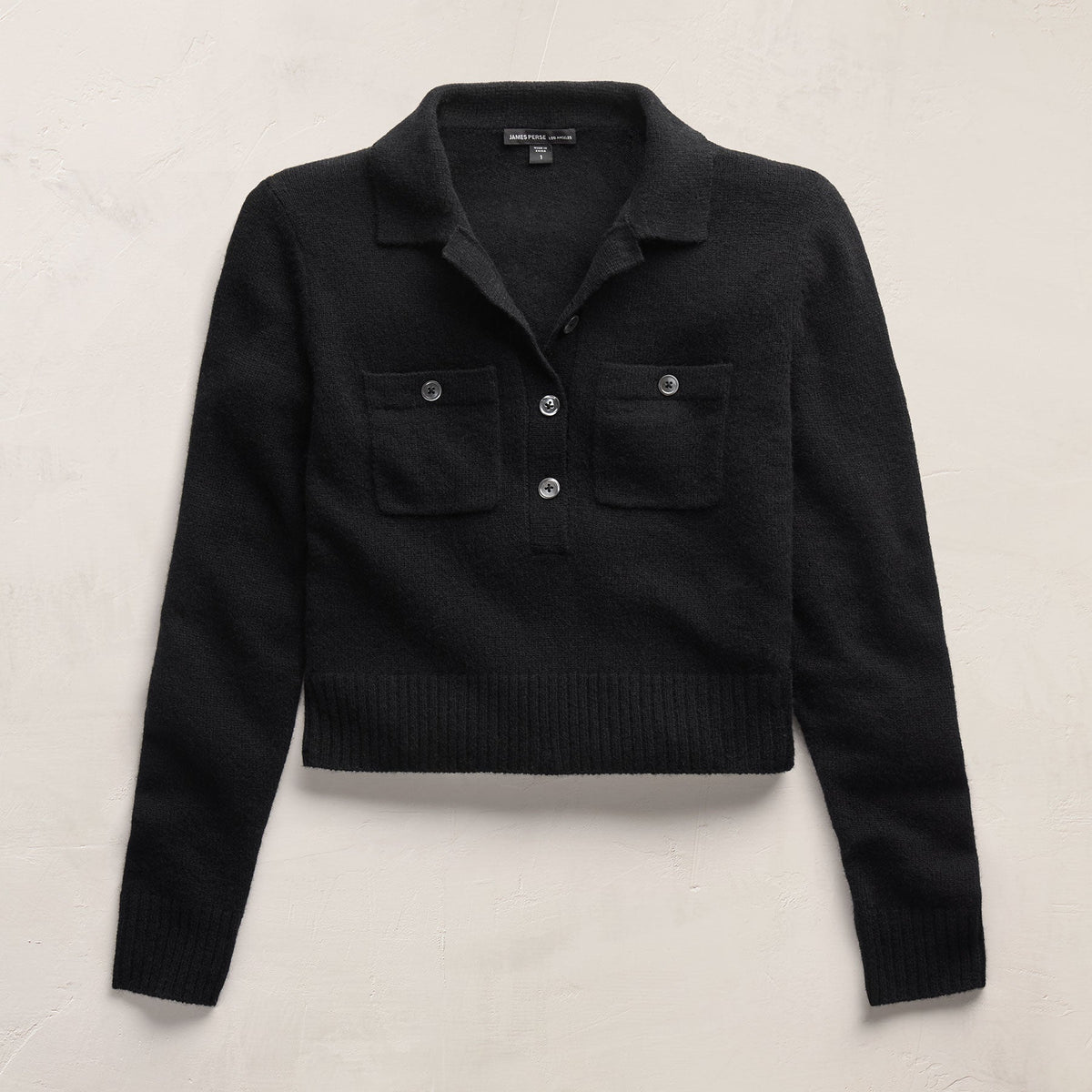 Open Knit Cashmere Polo in Black | James Perse Los Angeles FLAT