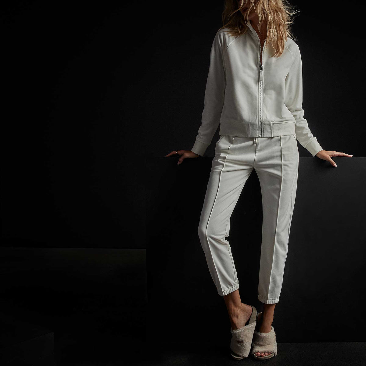 Piped Pintuck Track Jacket in Everest White | James Perse Los Angeles