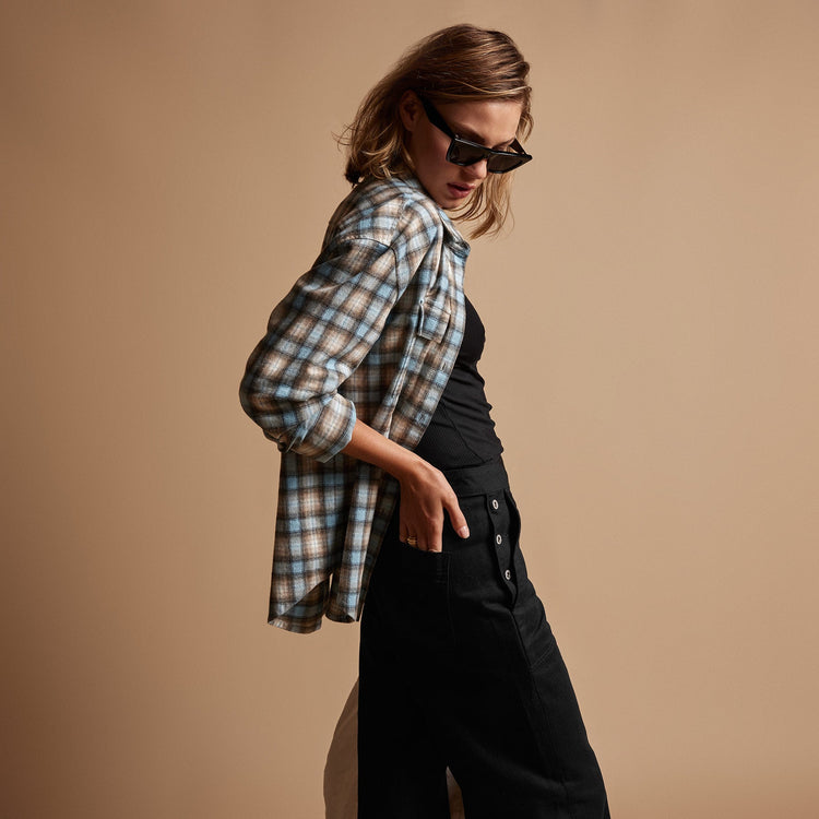 Relaxed Plaid Flannel Shirt in Baby Blue | James Perse Los Angeles