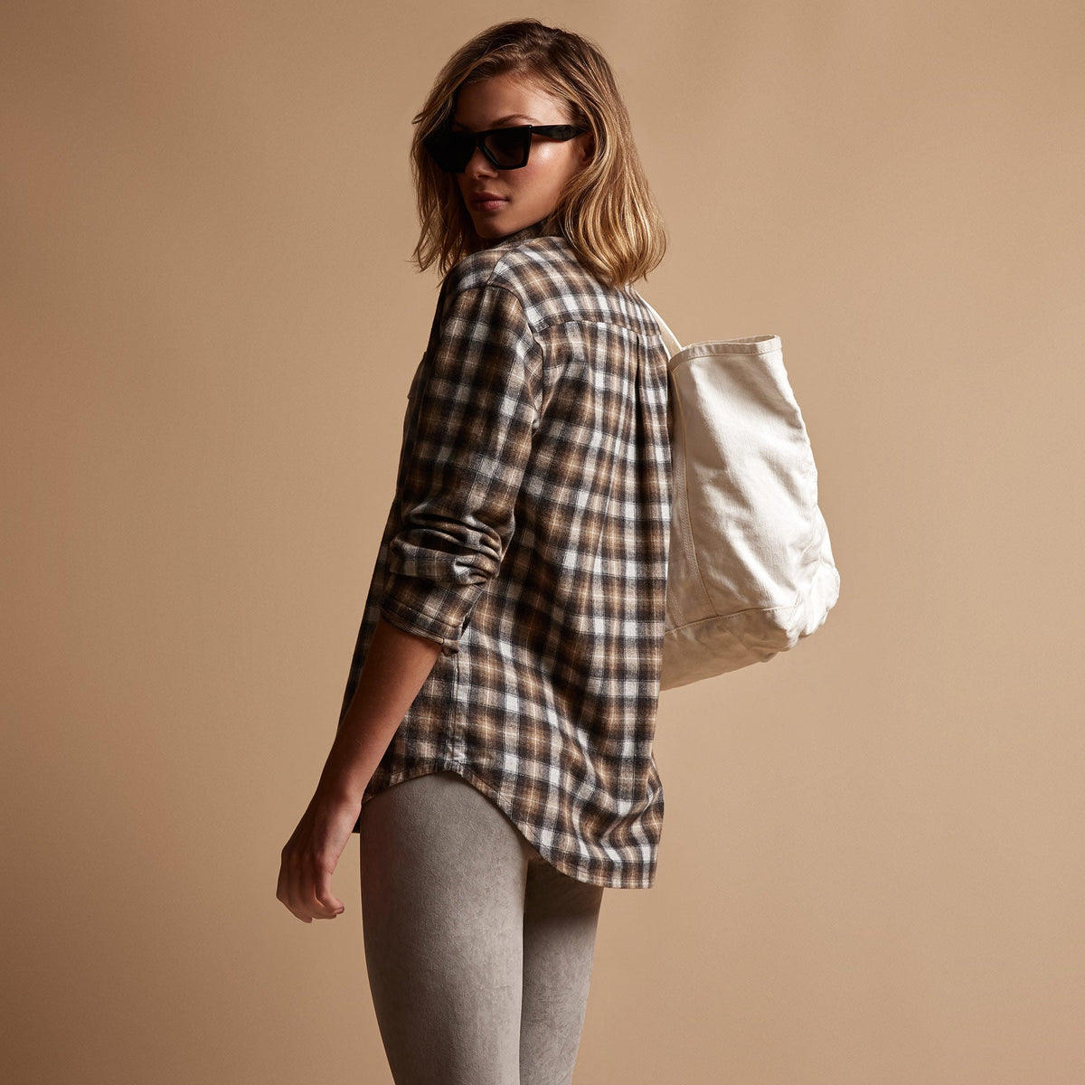 Relaxed Plaid Flannel Shirt in Toast | James Perse Los Angeles