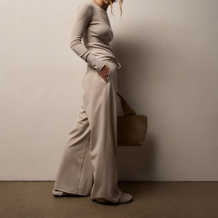 Stretch Wool Wide Leg Pant - Flax