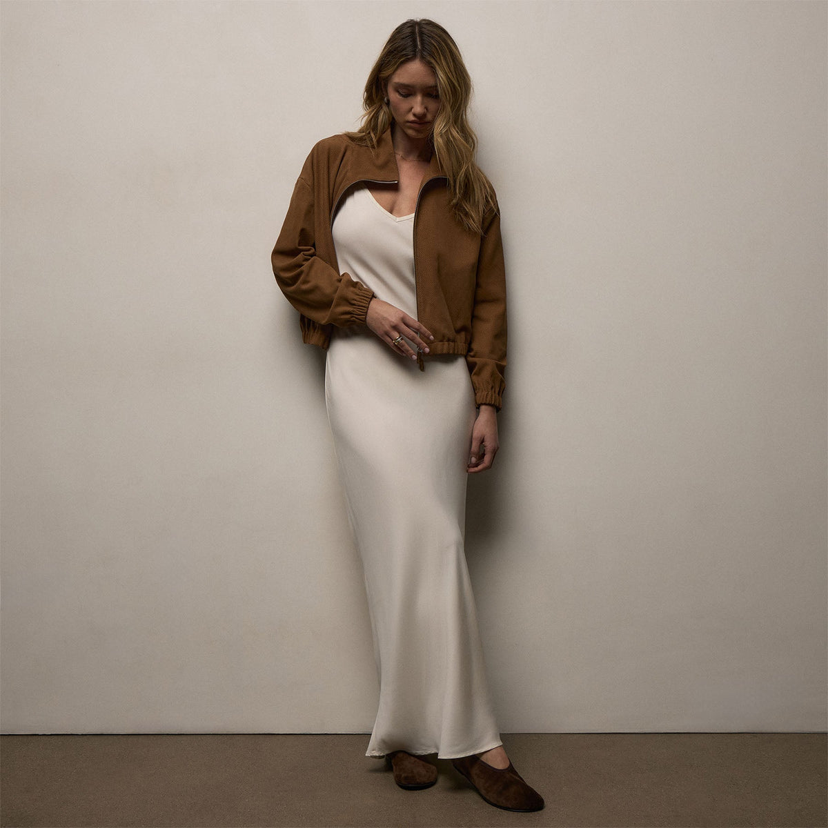 Perforated Suede Blouson Jacket in Gingerbread | James Perse Los Angeles