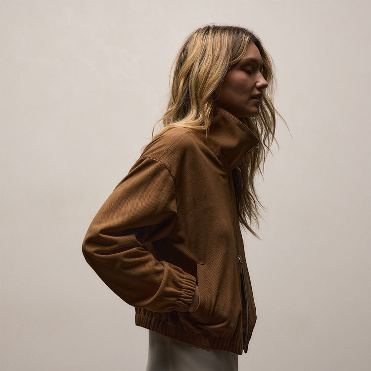 Perforated Suede Blouson Jacket in Gingerbread | James Perse Los Angeles