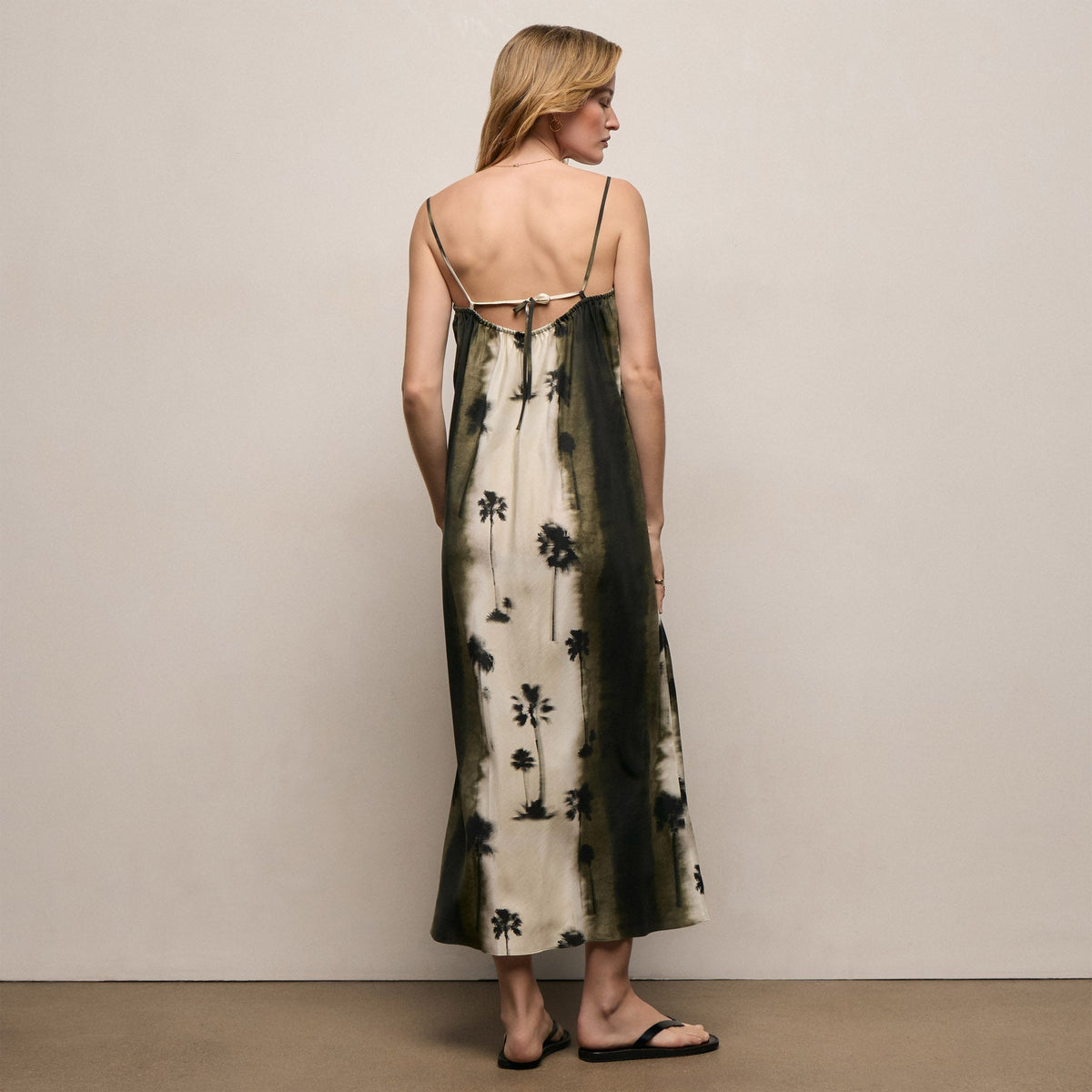 Printed Washed Silk Strappy Cami Dress in Ombre Palm Print | James Perse Los Angeles