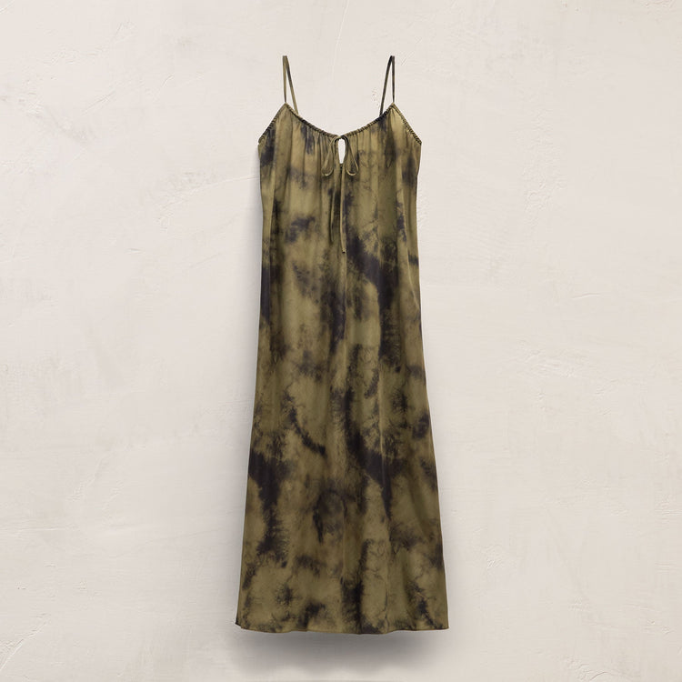 Printed Washed Silk Strappy Cami Dress in Tie Dye Green | James Perse Los Angeles