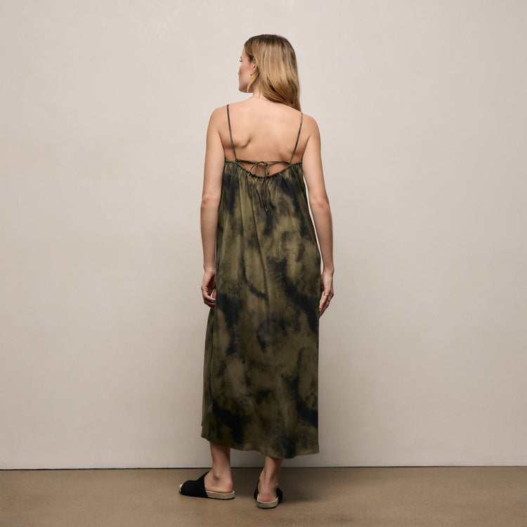 Printed Washed Silk Strappy Cami Dress in Tie Dye Green | James Perse Los Angeles