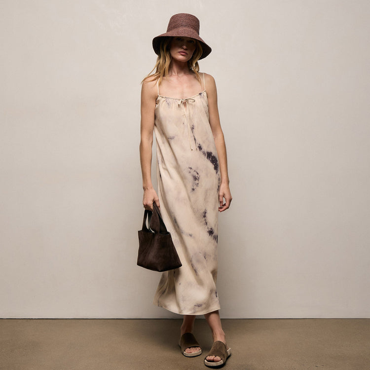 Printed Washed Silk Strappy Cami Dress in Pink Tie Dye | James Perse Los Angeles
