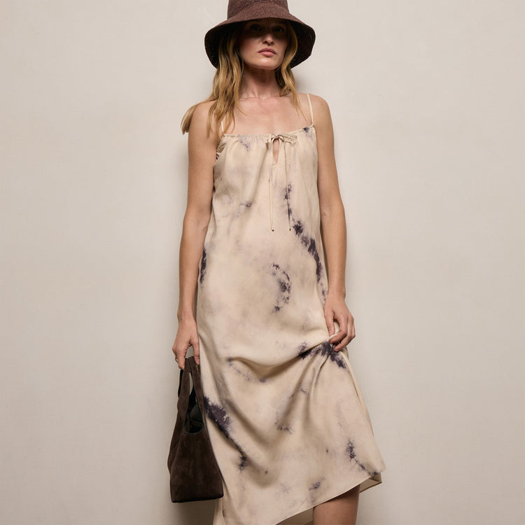 Printed Washed Silk Strappy Cami Dress in Pink Tie Dye | James Perse Los Angeles