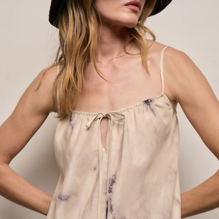 Printed Washed Silk Strappy Cami Dress in Pink Tie Dye | James Perse Los Angeles