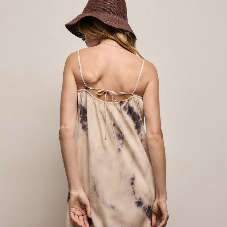 Printed Washed Silk Strappy Cami Dress in Pink Tie Dye | James Perse Los Angeles