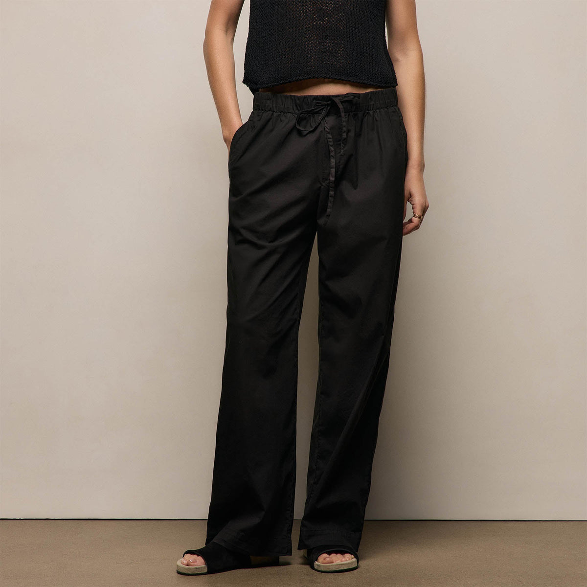 Stretch Poplin Drawcord Pant - Black