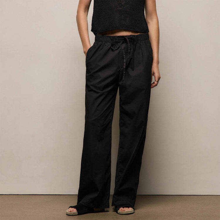 Stretch Poplin Drawcord Pant - Black